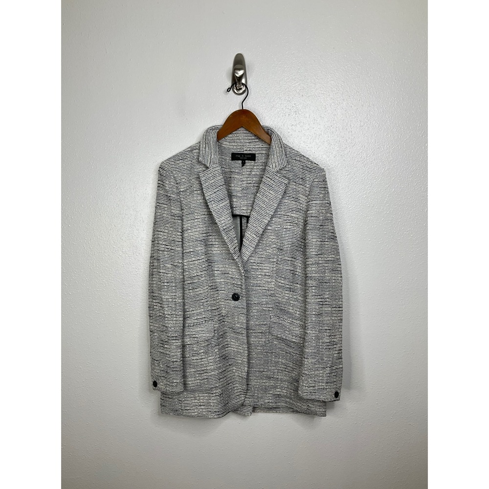 Rag & Bone New York Womens Tweed Blazer Black White Cotton Wool‎ Blend Size 4